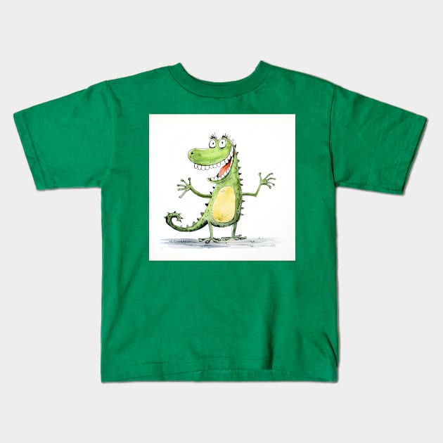 Funny Dinosaur Cartoon Kids T-Shirt by Geminiartstudio